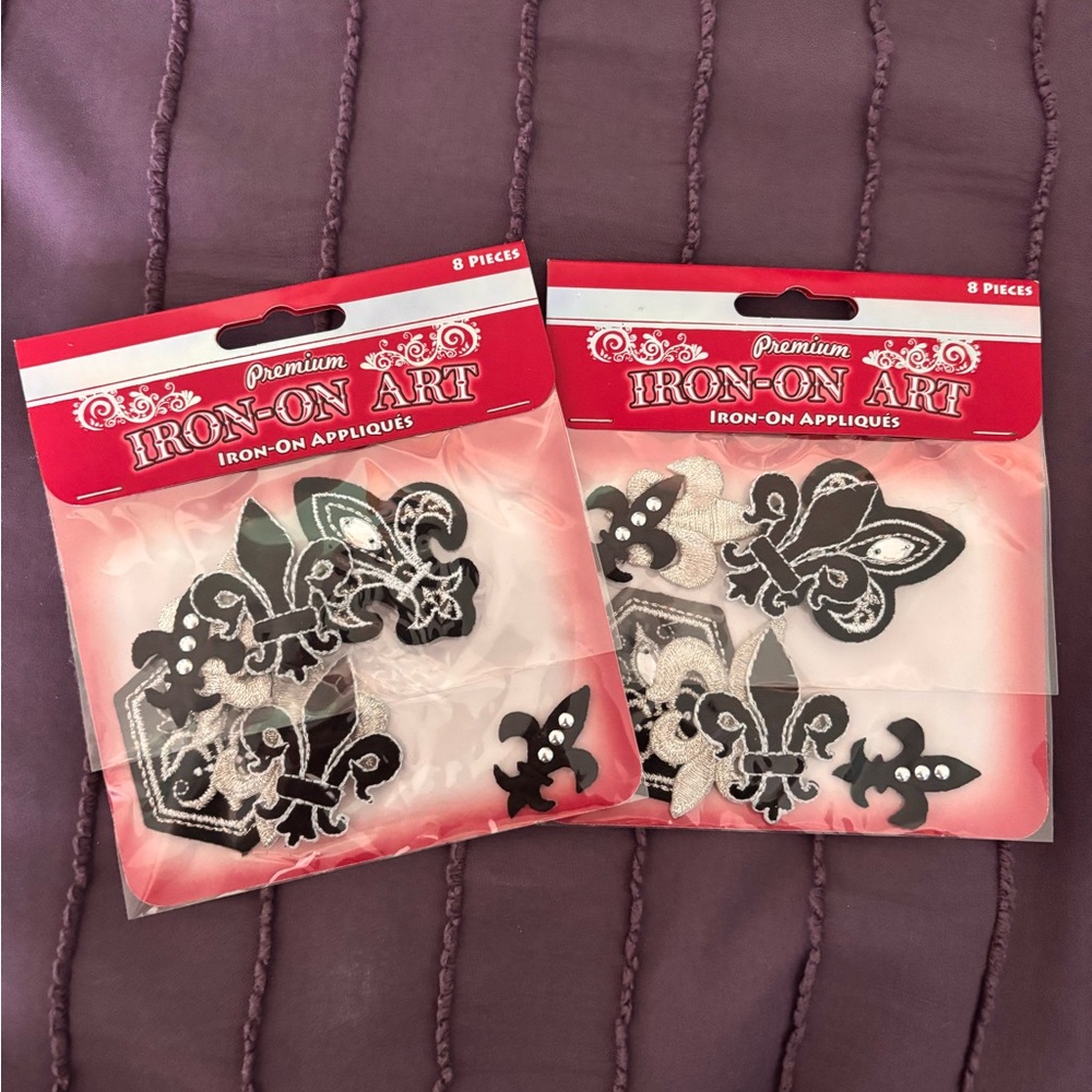Premium Y2K Iron-On Art Fleur-de-Lis Appliques - Black & Silver